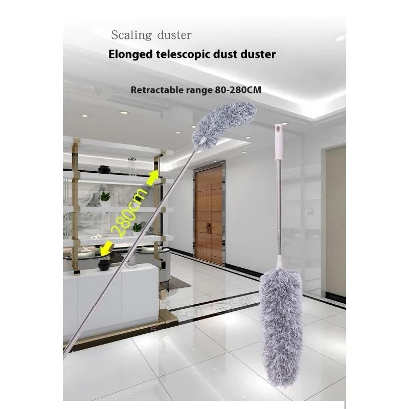 2.8m Long Telescopic Pole Electrostatic Dust Sweeping Artifact Bendable Feather Duster Household Handheld Cleaning Dust Duster