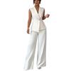 Womens Sleeveless V Neck Blouse Wide Leg Pants Set Solid Color Suit
