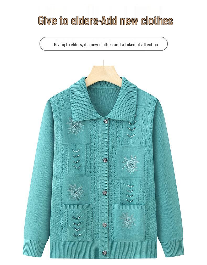 Grandma's Loose Knit Cardigan for Women – Spring & Autumn Wear for Middle-Aged & Elderly