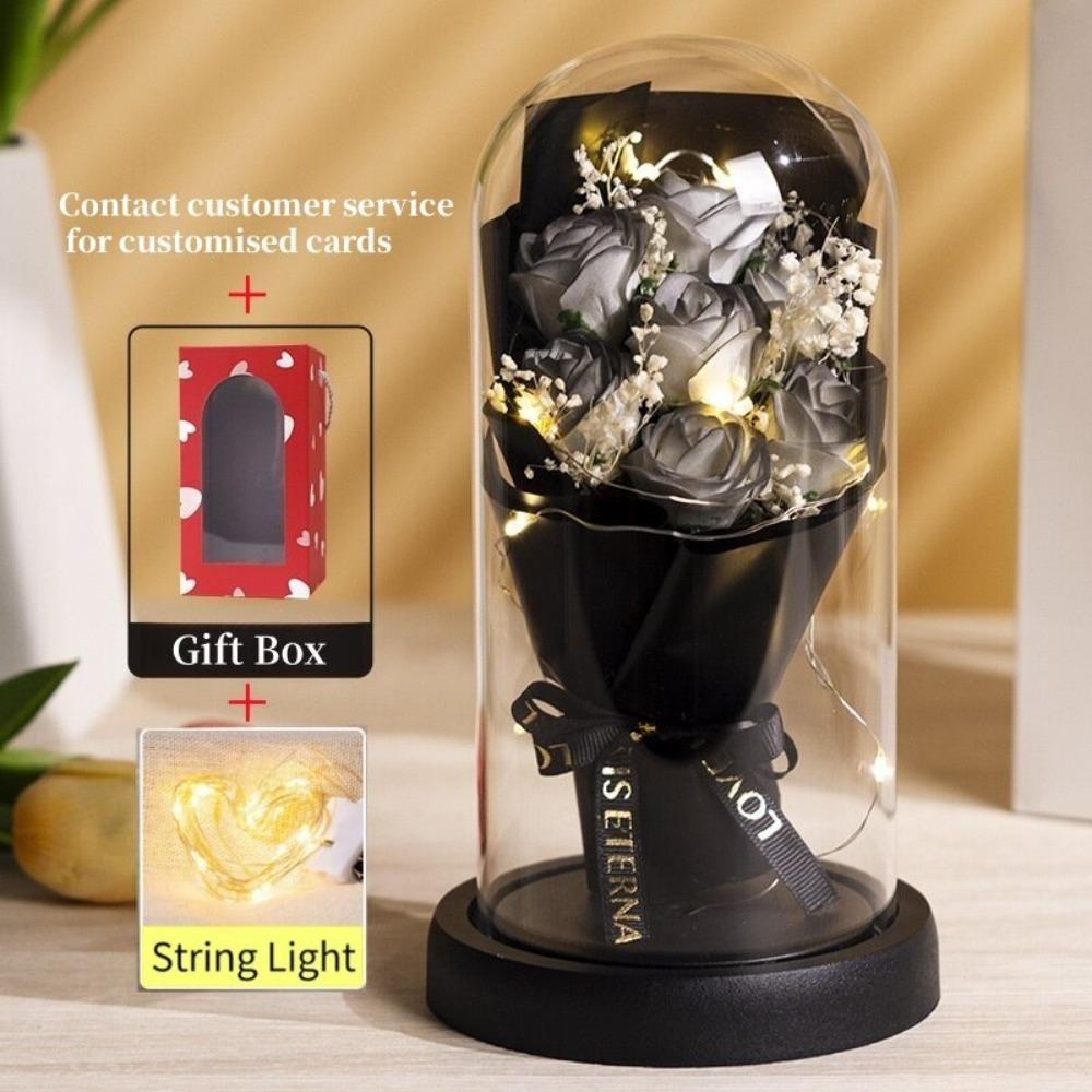 LED Light Rose Eternal Flowers Realistic Simulation Flower Starry Sky Bouquet  Valentine's Day