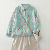 Autumn Floral Print Cotton Long Sleeve Blouse Casual Loose Button Tops for Plus Size Women Tees Shirts New