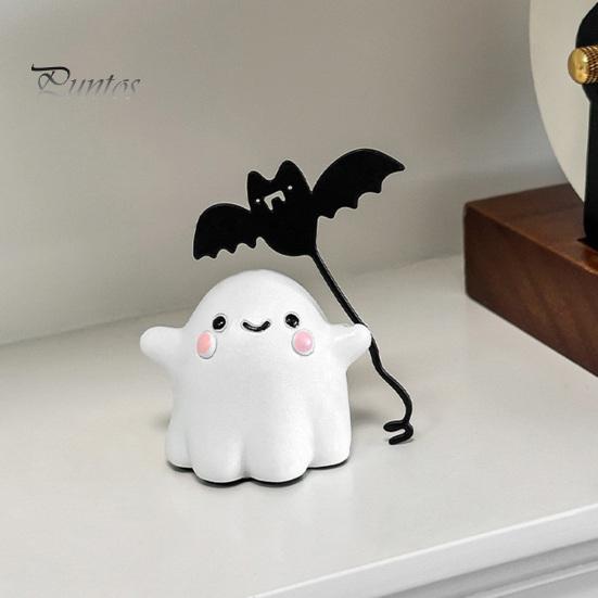 Desktop Ornament for Halloween Ghost Walking Dog Resin Figurine, Cute Holding Bat Balloon Statue, Spooky Decor Decor, Mini Stable Base Tabletop
