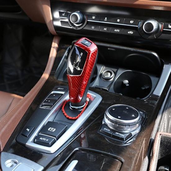 Red Real Carbon Fiber Gear Shift Knob Trim Cover Fit for BMW X3 X4 X5 X6 F10 F30