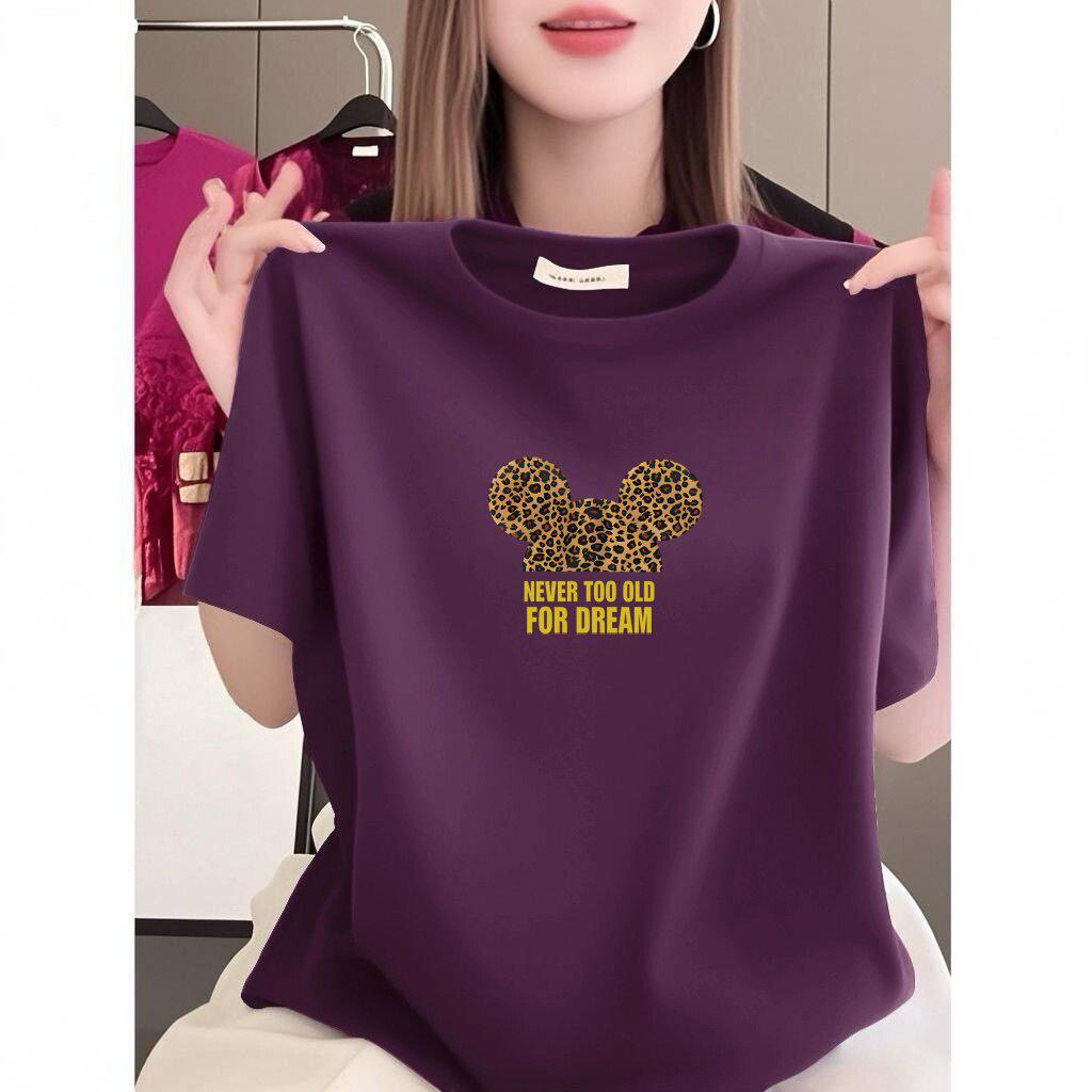 

Trendy Women s Short-Sleeve Printed T-Shirt, Round Neck, Loose Fit, Slimming, Versatile, Age-Defying, Casual Mom Top L