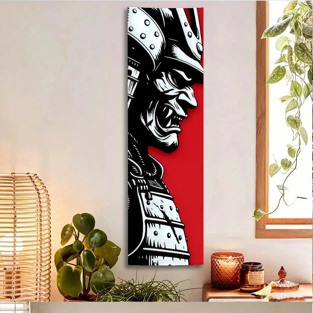 Japanese Samurai Warrior Tapestry, Black Red Vertical Wall Hanging, Gothic Room Decor