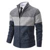 Autumn and Winter New Young and Middle-aged Jackets, Fleece Stand-up Collar Color Matching Business Casual Cardigan Sweater