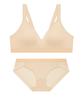 Elleuineoweeo [Light Support] Full Cover Logo Band Sports Bra Hem Panty Set - Skin