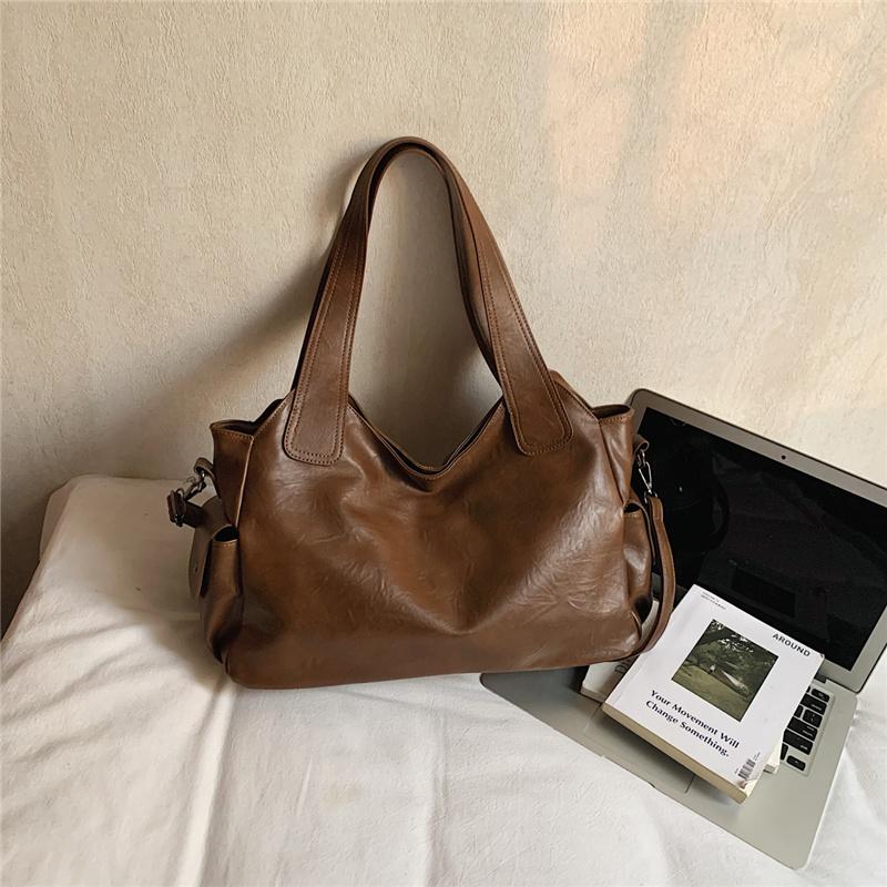 PU Tote Bag Women's Large Capacity Shoulder Handbag with Zip Pockets Casual Fashion Everyday Carry Bag