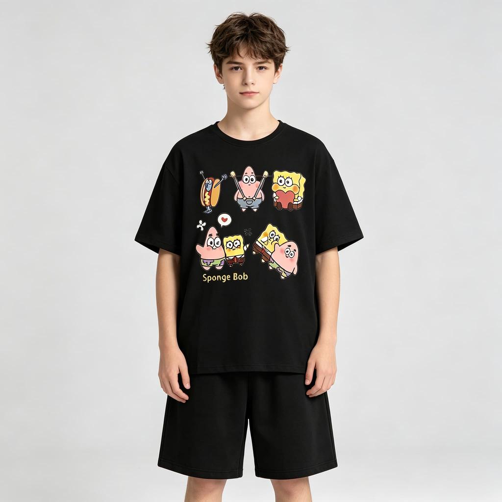 SpongeBob SquarePants Cute Funny Cartoon Graphic Art Men Women Tee Adults Children Boy Gril Top Kids Parent Child Cotton Tshirt