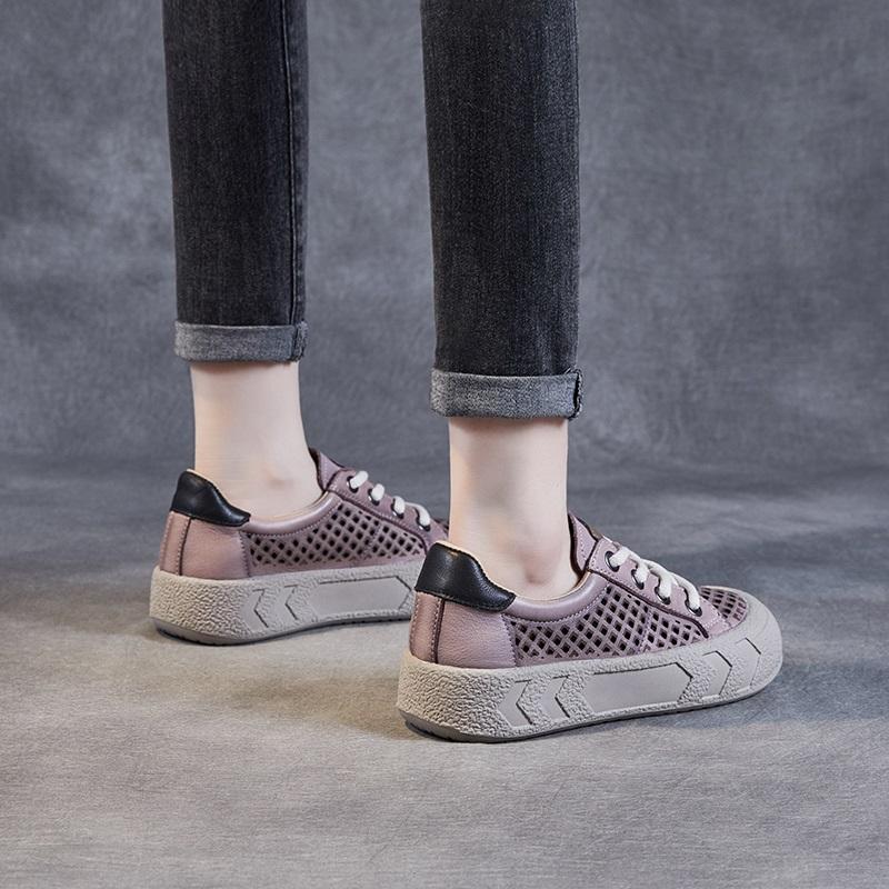 Fashion Fashion Women Flat Platform Shoes Summer Hollow Out Breathable Lace-Up Casual Sneakers Women Versatile Board Shoes Beige