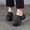 Johnature Echte Leder Gewebte Runde Zehen Hausschuhe Dicke Sohle Höhe Erhöhend Outdoor Damen Slides