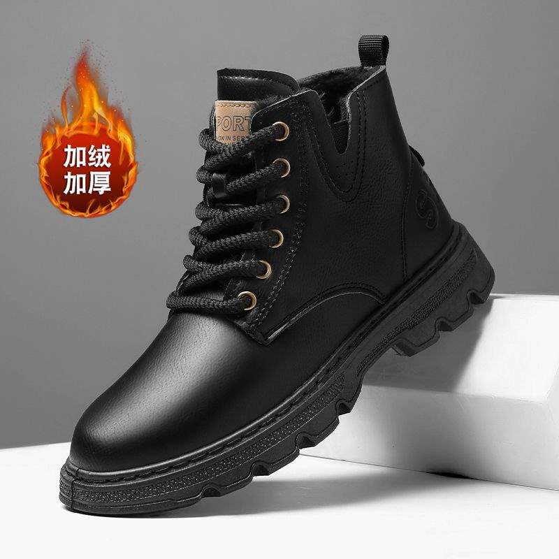Winter snow boots men's velvet thickened versatile trend warm casual Martin boots cotton shoes brown youth high-top shoes