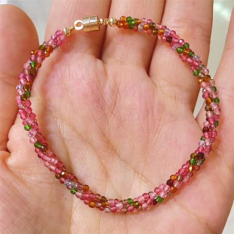 Natural Garnet Cut Twist Necklace, Fashionable Rice Bead Football Face Collar, Girlfriend Color Tourmaline Spinel Bracelet