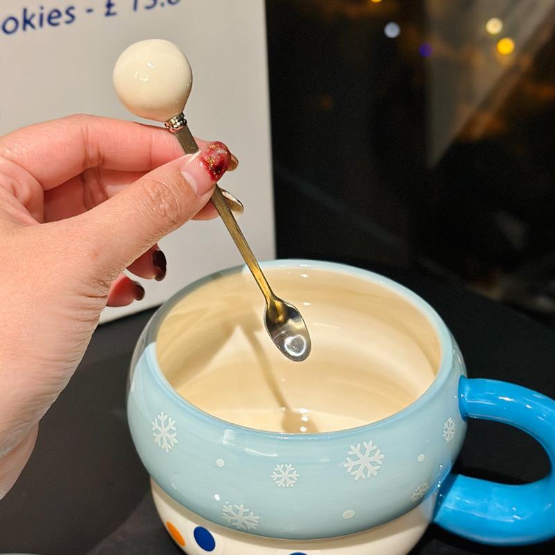 Cute Creative Funny Expression Cup with Lid Spoon Niche Water Cup Ceramic Mug Gift for Friends Souvenir
