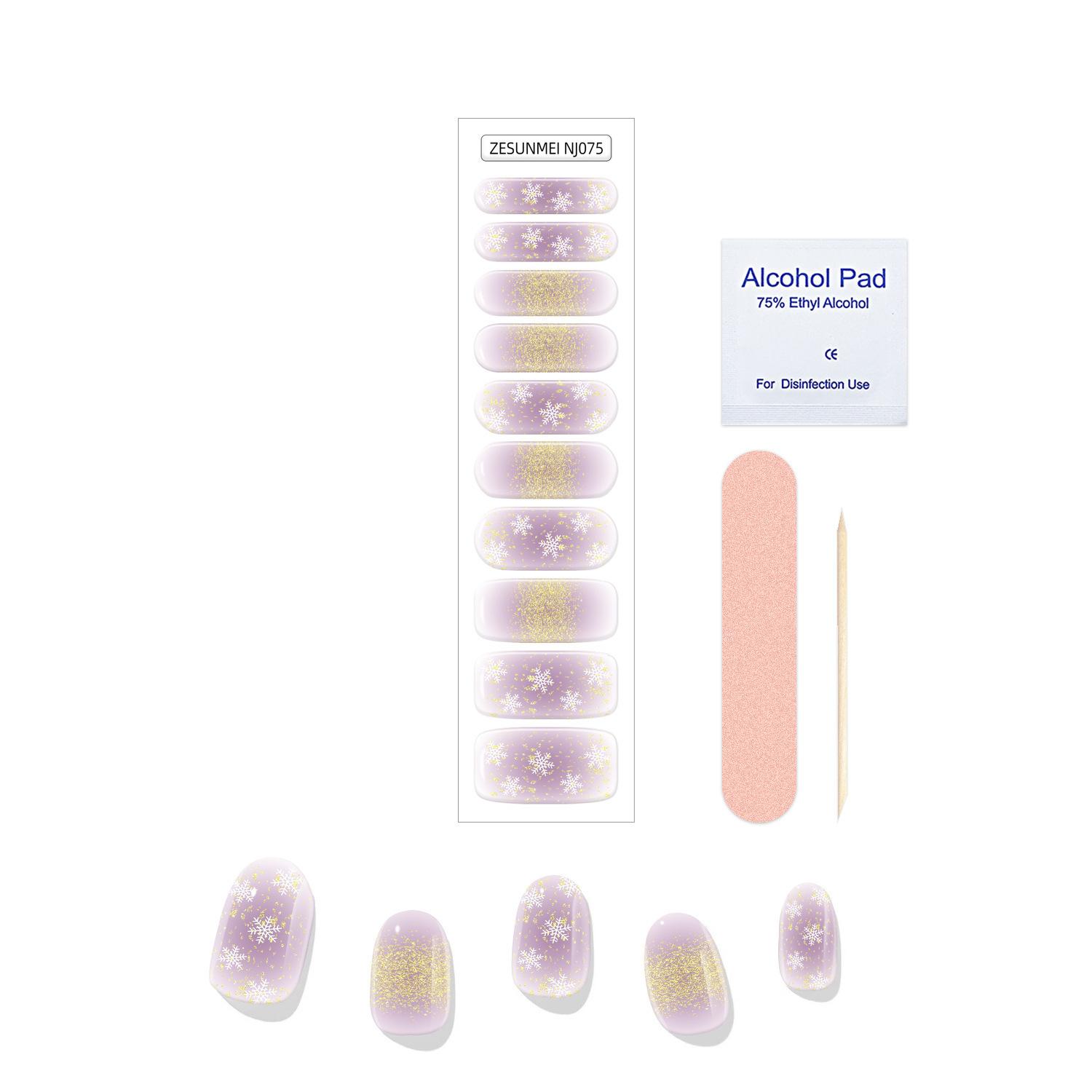 

10-Finger semi-cured gel nail sticker lighting new hot stamping waterproof lighting semi-baked nail sticker NJ075