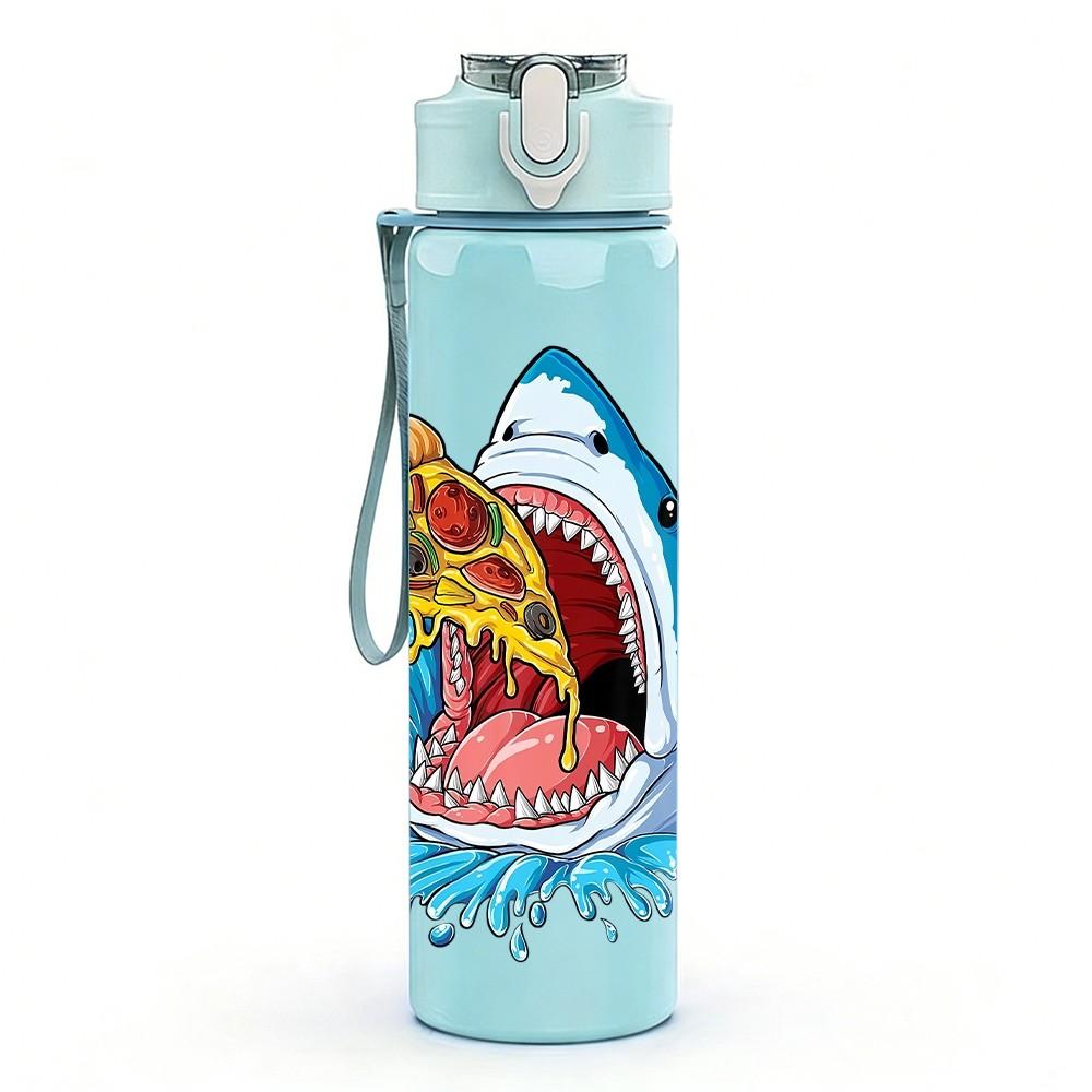 1PC Shark Bite Surfer Retro Ocean Wave Art 750ml Color Plastic Sports Water Bottle Leakproof Flip Straw Lid Suitable for Sports Office Home Use