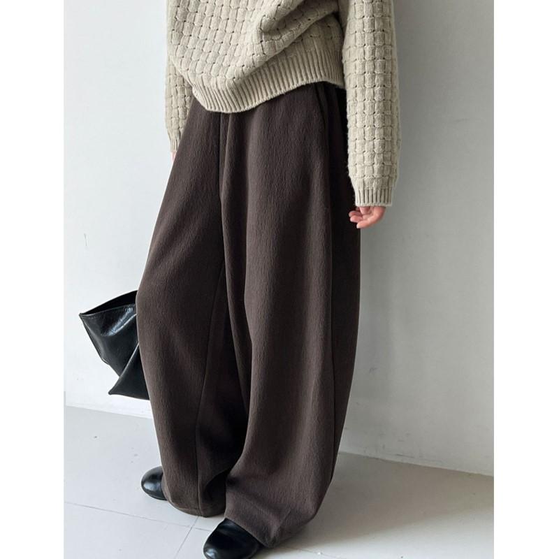 Johnature Korean-style High-waist Elastic Casual Straight-leg Pants For Women Winter Simple Comfortable Loose 4 Colors Pants