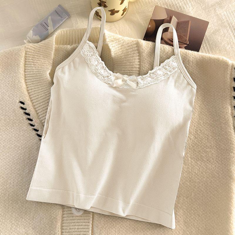 Camisole Vest Summer Cute Niche Design Sense Outer Wear Slimming Chest Pad Slim Sleeveless Metal Free Underwear
