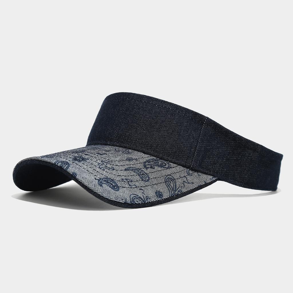 American Street Flower Denim Empty Top Visor Unisex Outdoor Sports Casual Sun Hat Trendy Brimless Topless Streetwear Cap
