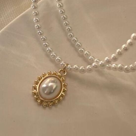 Choker Halskette Doppellagig Kunstperlen Schmuck Verstellbar Retro Schlüsselbeinkette für Hochzeitsparty Bankett Abschlussball