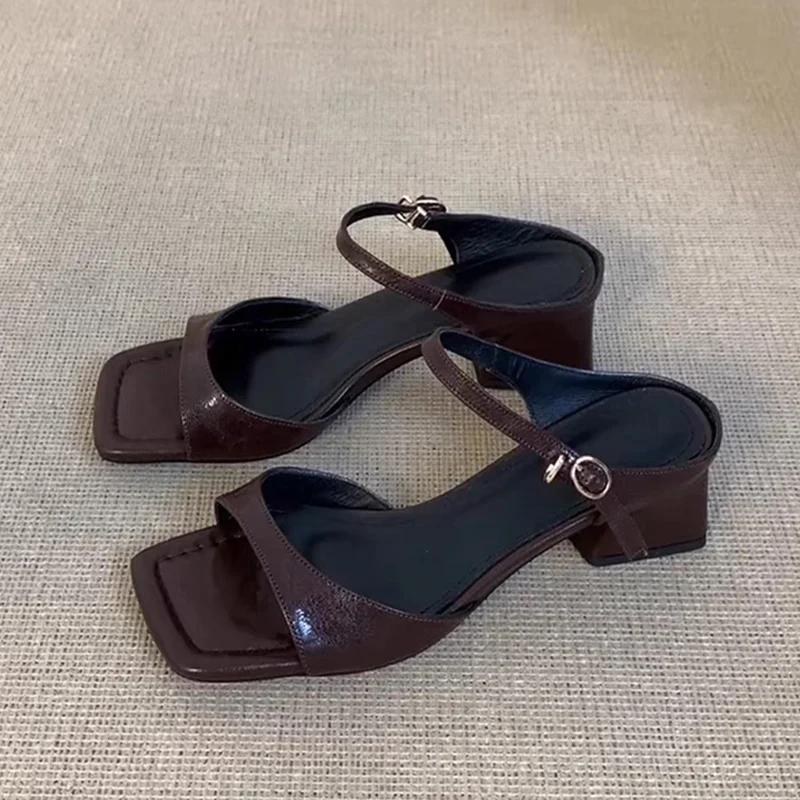 Fashion Elegant Women High Heels Slippers Square Toe Sandals Summer Woman Shoes 2025 New Chunky Shoes Slingback Slides Mujer Zapatillas