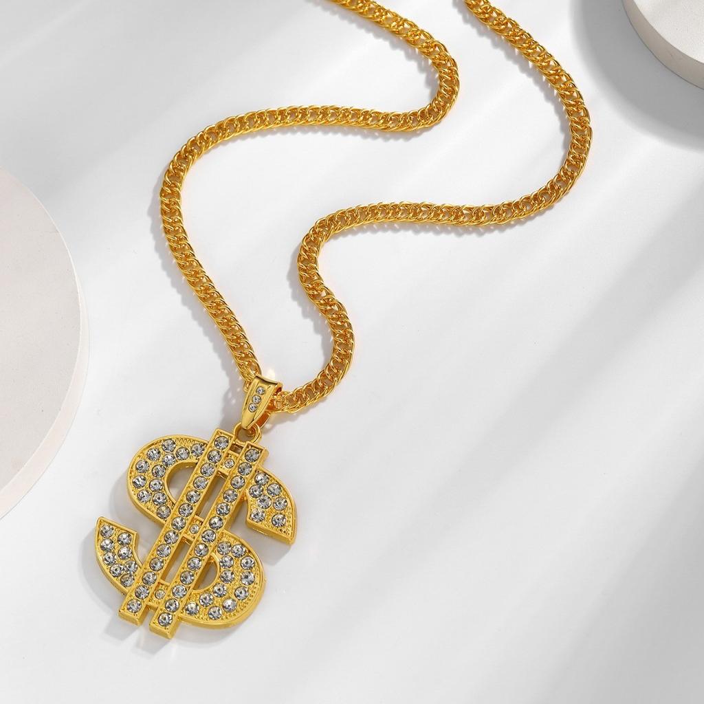 Exaggerated Large European and American Street Hip-hop Chain Dollar Sign Necklace Men's and Women's Pendant Jewelry
