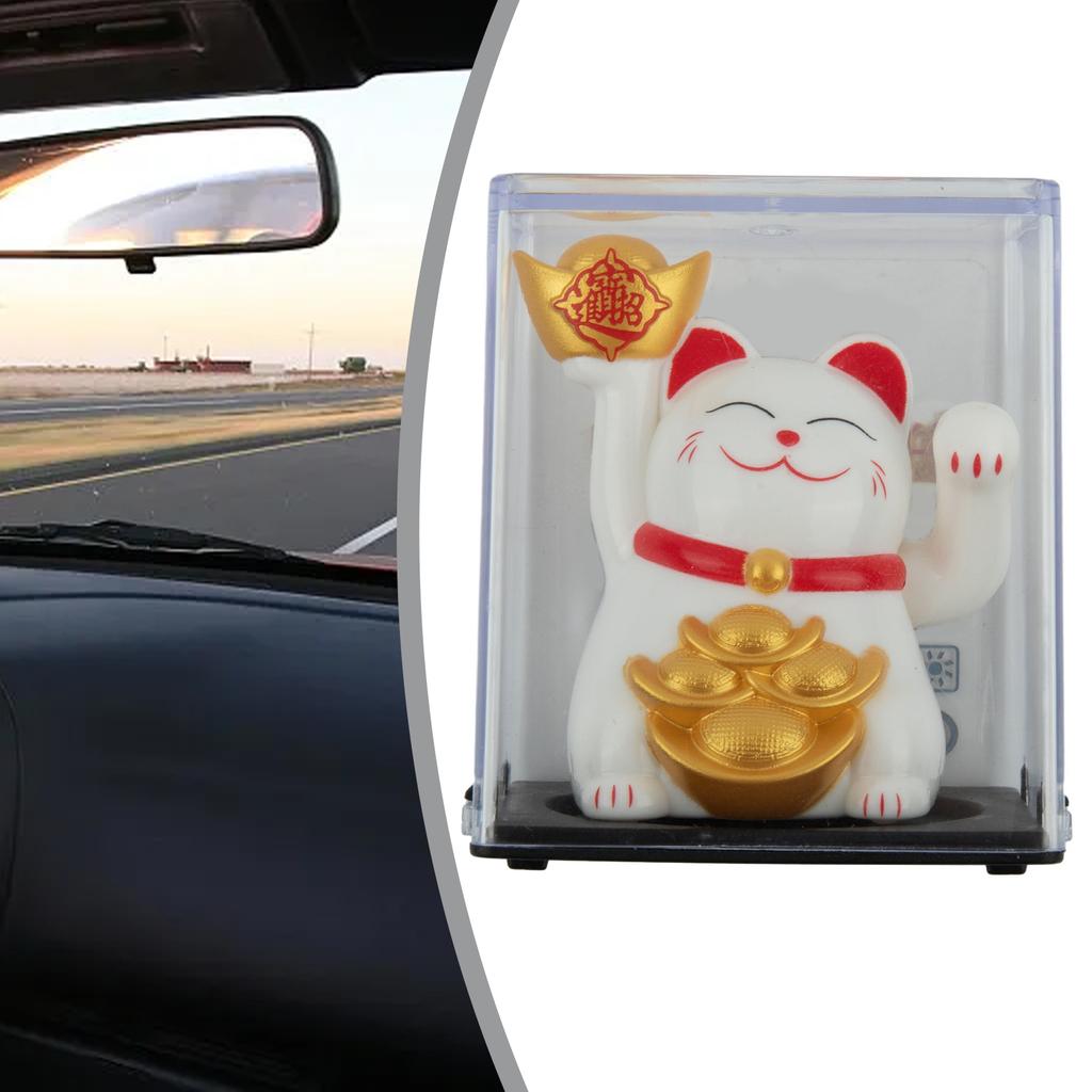 Solar Car Maneki Neko Lucky Cat Home Decor Waving Hand Cat Feng Shui Ceramic Fortune Cat Statue Kawaii Room Decor Accessories