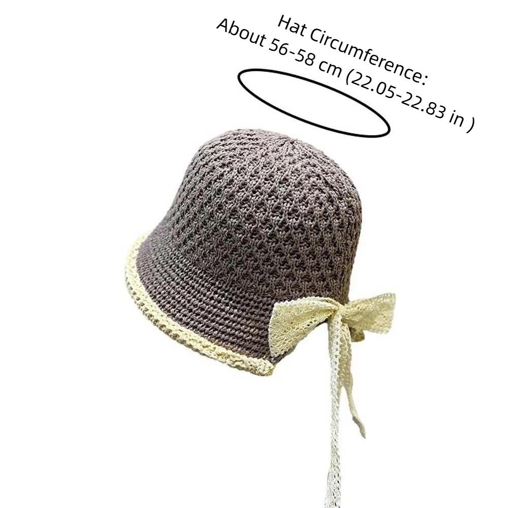 Temperament Knitted Bucket Hat Hollow Out French Style Bow Fisherman Hat Breathable Solid Color Sun Protection Cap Outdoor