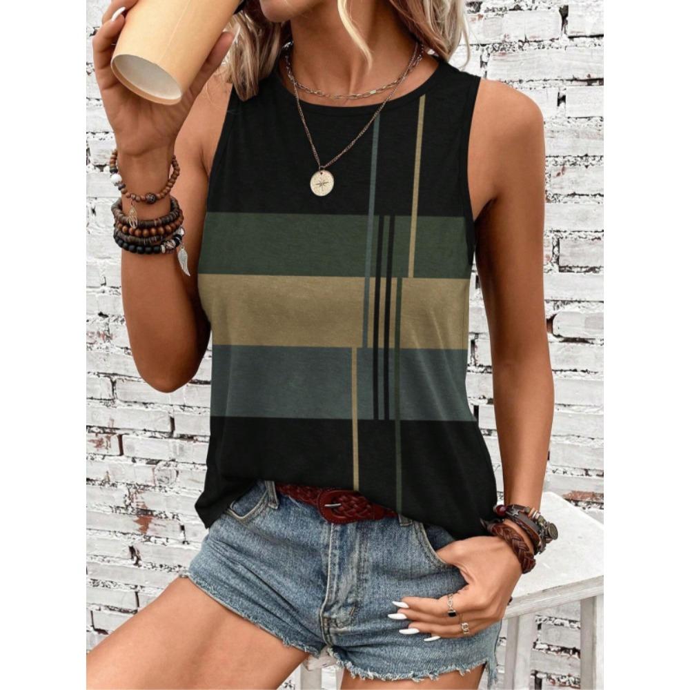 Plus size women's summer striped vest casual sleeveless loose vest