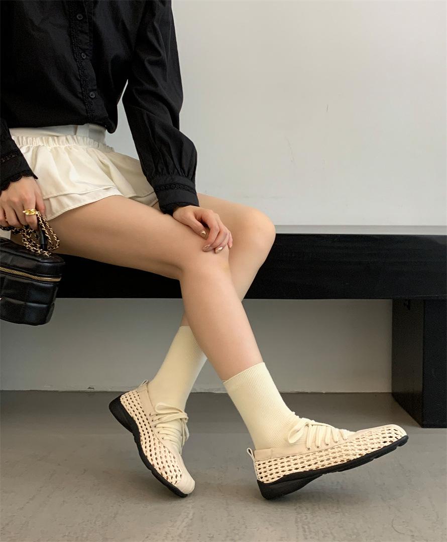 

Niche retro hollow woven strap ballet shoes women s 2025 new summer casual Mary Jane single shoes 40 абрикосовый