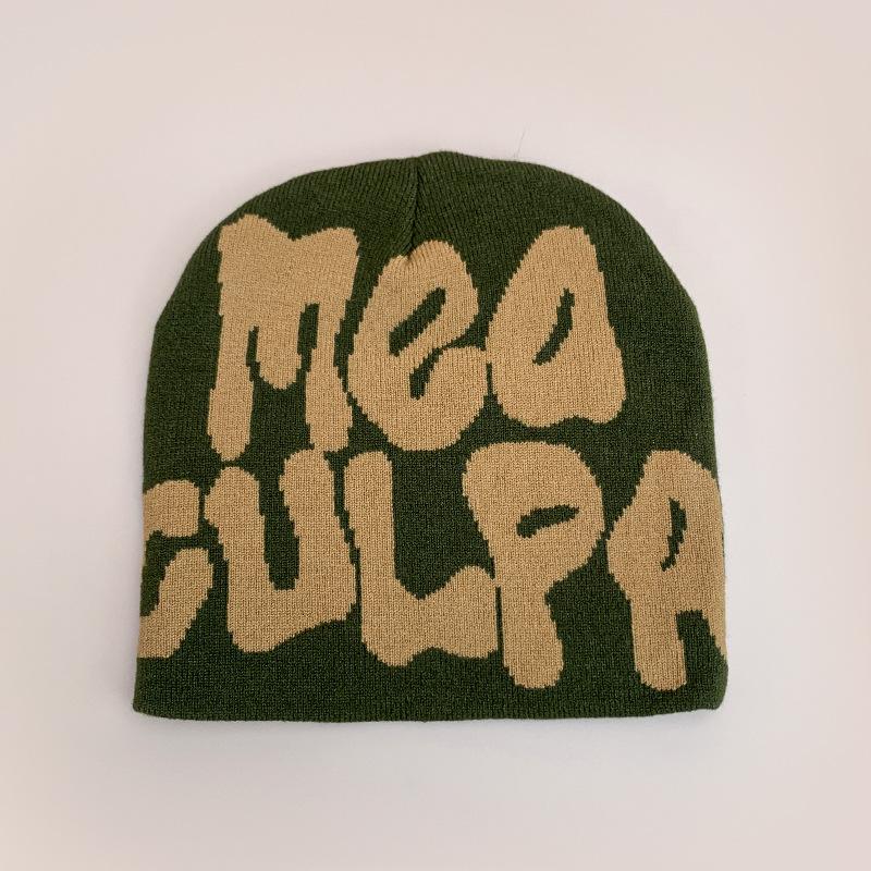 Cross-Border Wind Letter Jacquard Knitted Hat For Men And Women, Warm Contrasting Color, Hip-Hop Street Pullover Hat