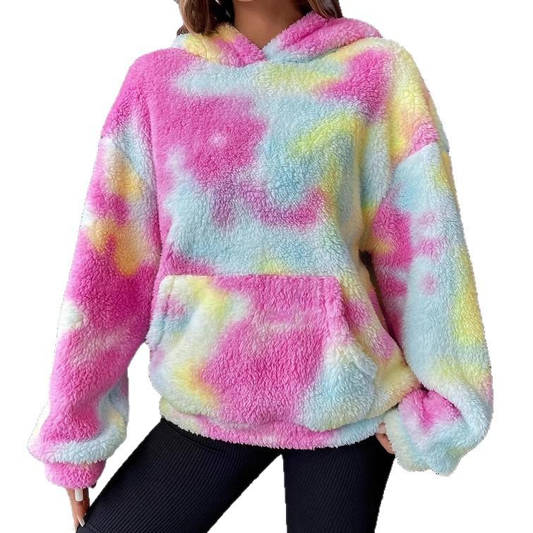 Dámska neformálna všestranná mikina s kapucňou a vreckom, tie-dye, plyšová, výpredaj oblečenia