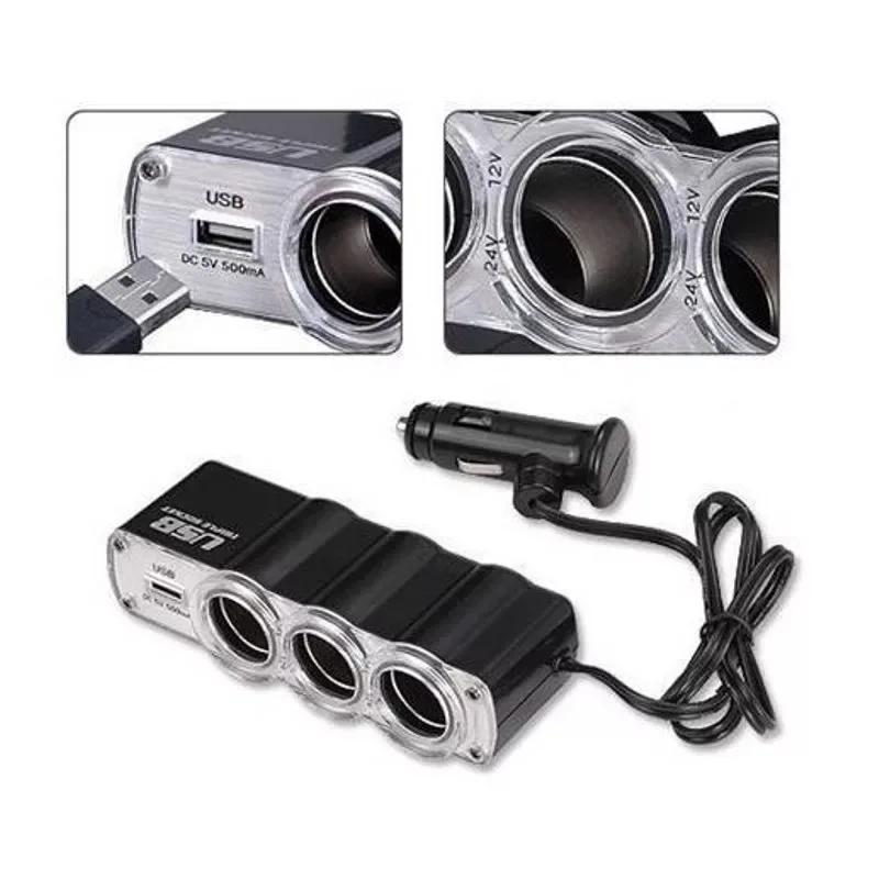 12V/24V Auto Zigarettenanzünder Splitter Autoladegerät Auto Power DC Outlet Adapter mit USB Ladeanschluss für Handyspiel
