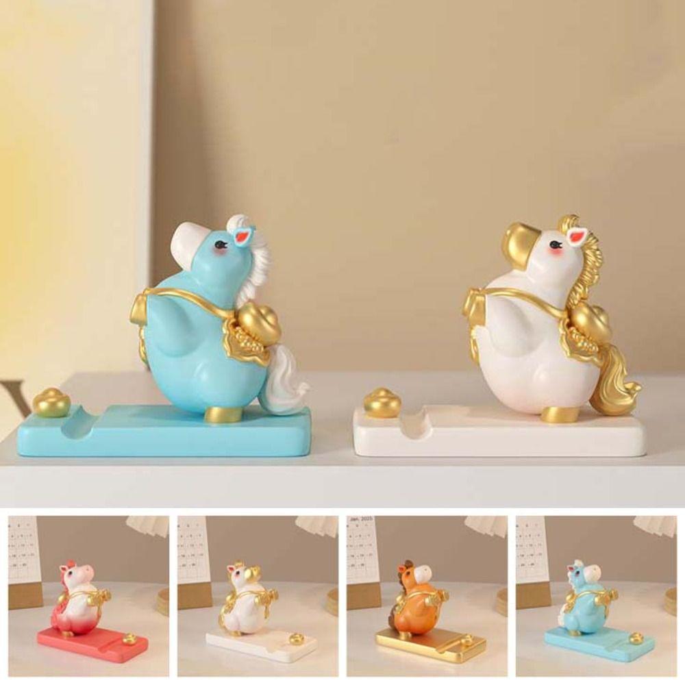 Horse Mascot Zodiac Pony Phone Holder Resin Cell Phone Bracket Desktop Ornaments