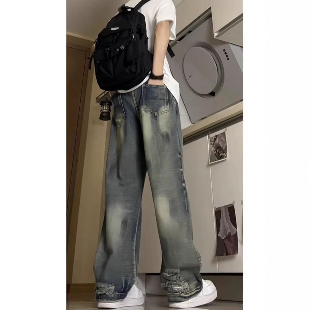Hong Kong style American street fashion summer new jeans hip hop ins high street trend ruffian handsome trousers retro