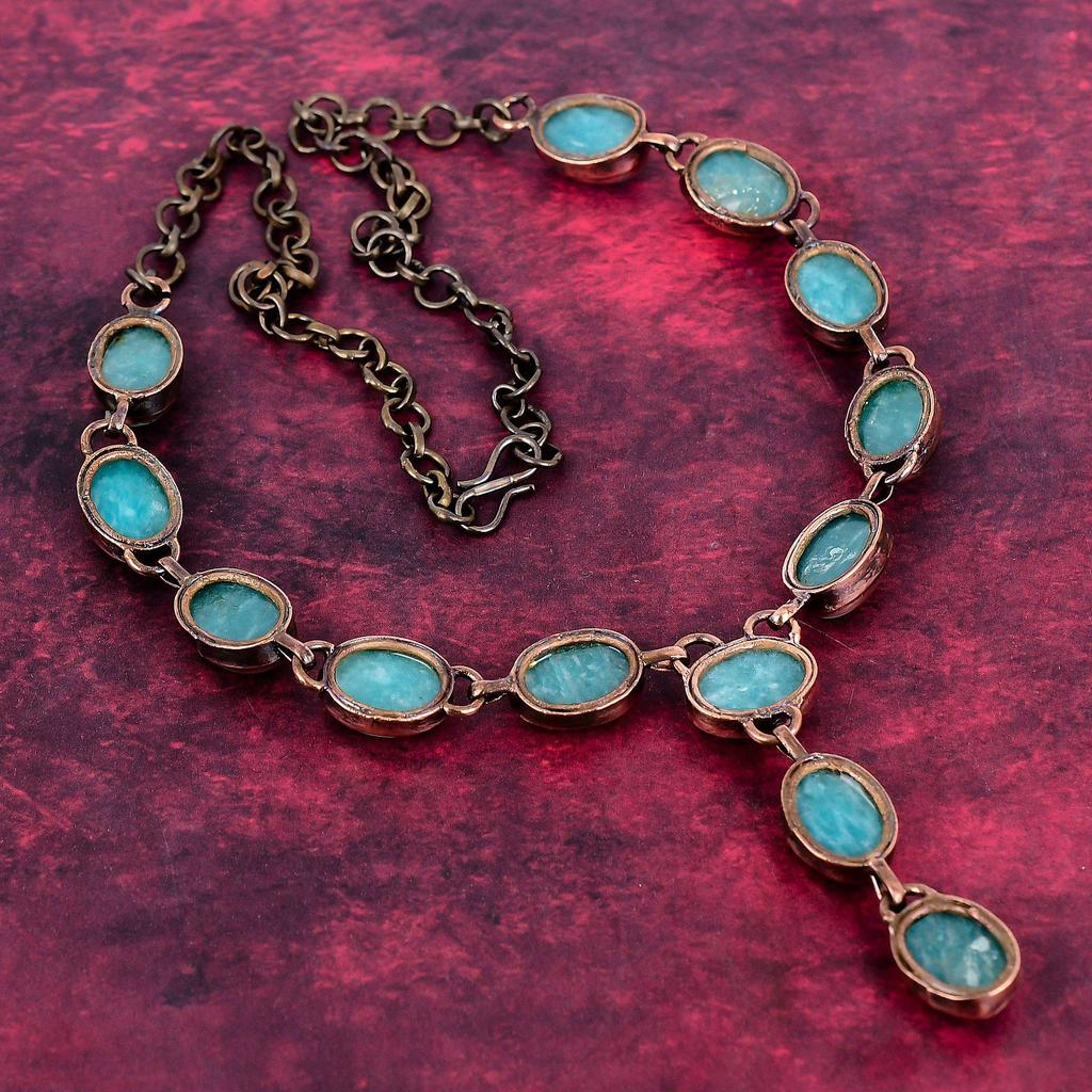 Amazonite Gemstone Necklace Electroformed Copper Adjustable Chain Necklace