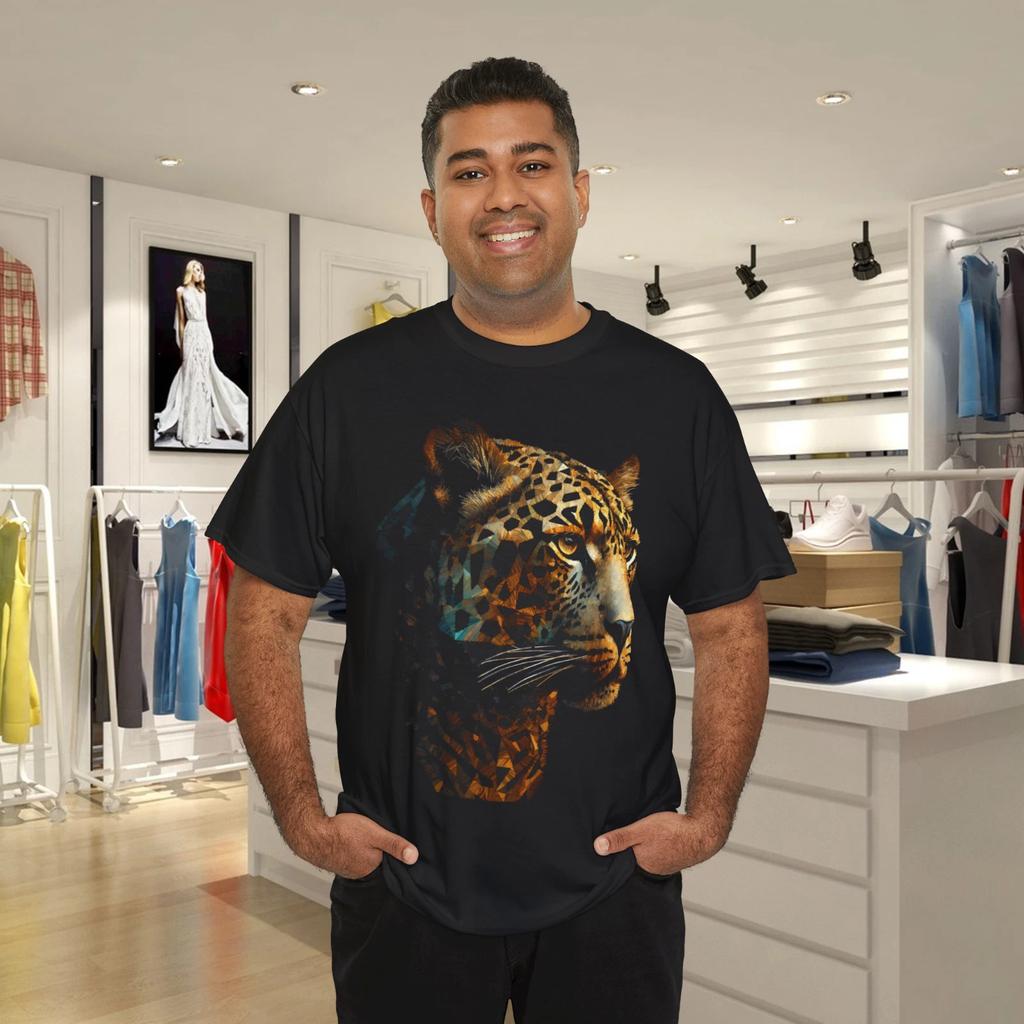 Geometric Leopard Graphic T- Shirt Abstract Wild Animal Art Tee