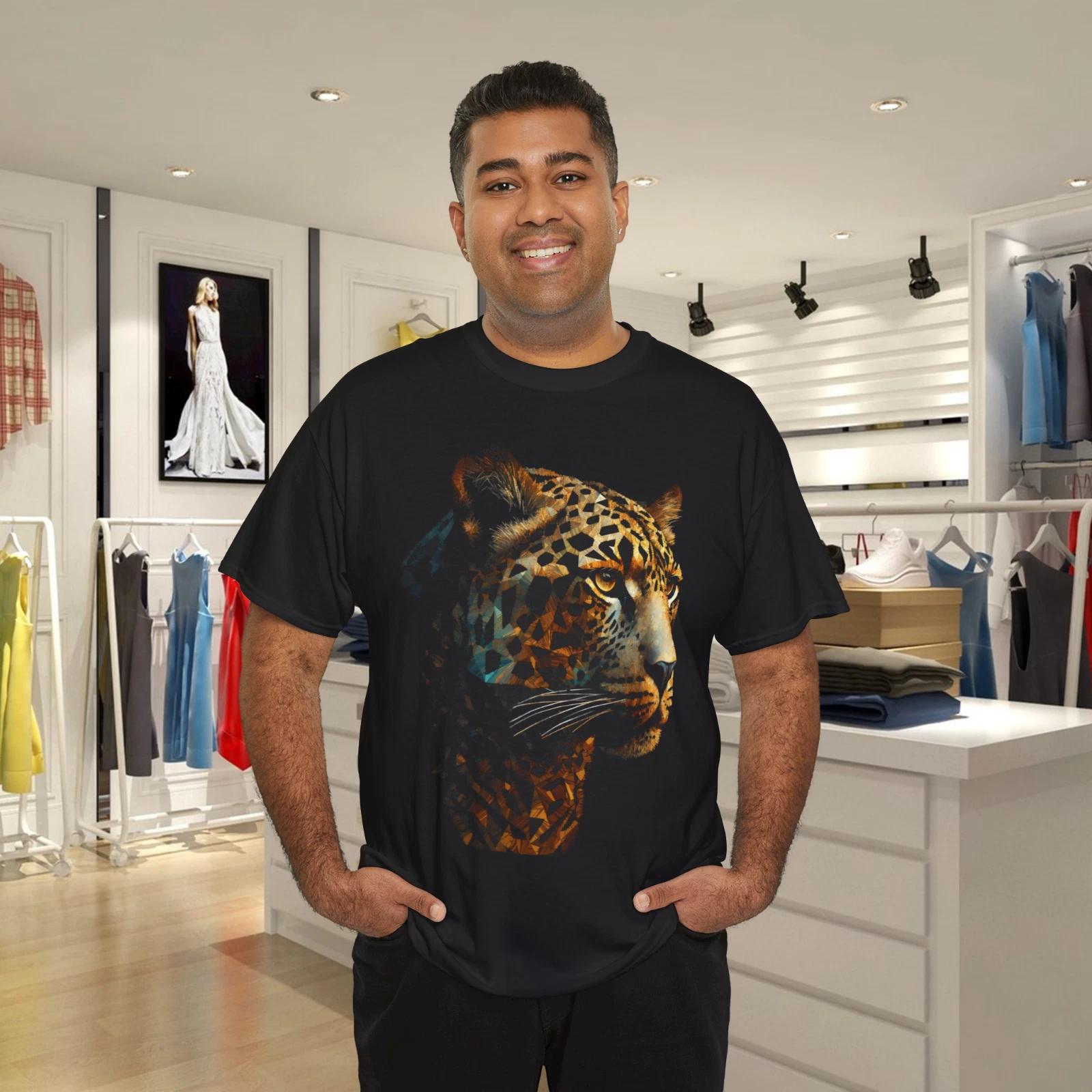 Geometric Leopard Graphic T- Shirt Abstract Wild Animal Art Tee S