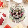 Day of the Dead Skull Metal Wind Chime Outdoor Hanging Decor with Vibrant Floral Patterns 360 Rotating Hook for Garden Patio Yard