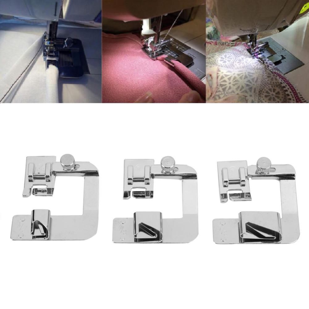 3pcs Zinc Alloy Rolled Hem Foot Professional Universal Fit Sewing Machine Presser Foot Precision Multifunctional Hemmer Foot Set