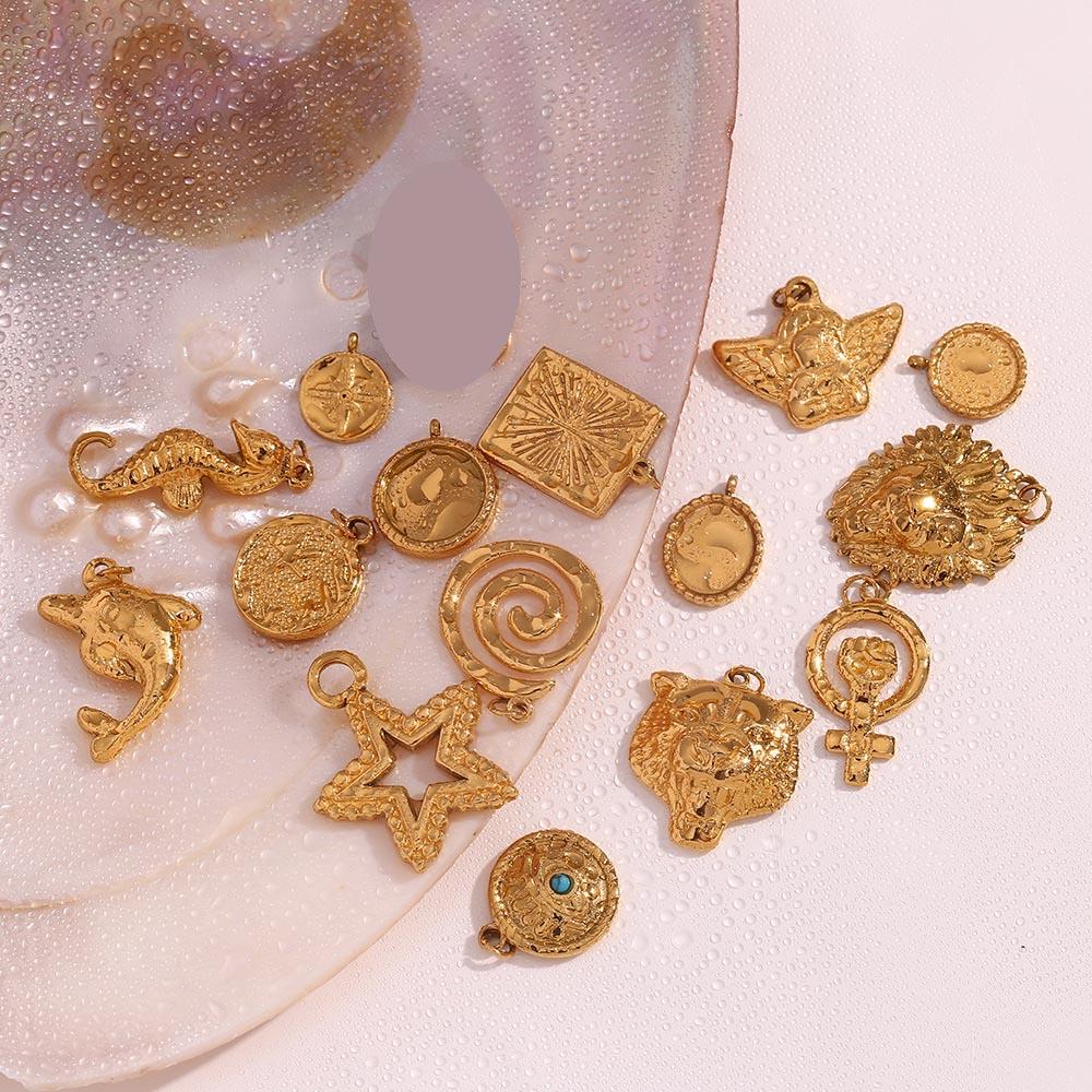 MamacitaSlay Stylish Lovely Cupid Seahorse Lion Starfish Stainless steel charm Gold Plated Jewelry Charms for necklace bracelets