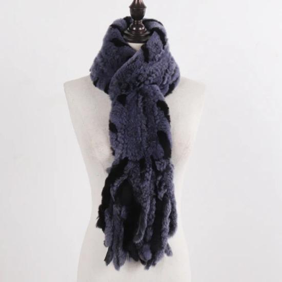 New Lady Knitted Real Rex Rabbit Fur Tassel Scarves Women Winter Warm Natural Rex Rabbit Fur Muffler Thick Knit Real Fur Scarf
