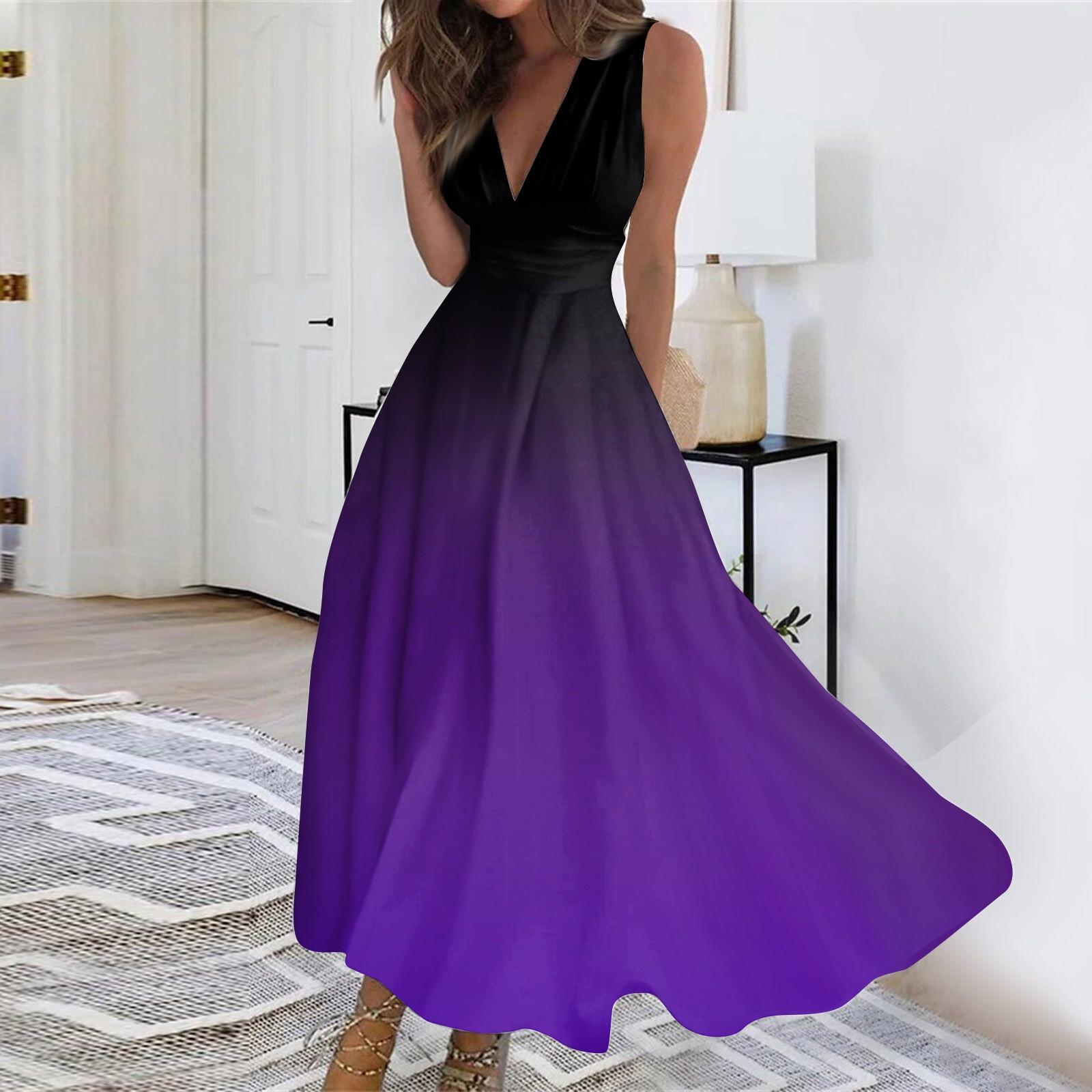 

Женское длинное платье Платье макси Повседневное платье Свободное платье Платье трапециевидной формы Модная уличная одежда Платье без рукавов с v-образным вырезом и принтом даты XL