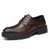 Men's Casual Leather Shoes with 10CM Height Boost, Thick Soles, and Textured Finish.