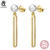 ORSA JEWELS Vintage 925 Sterling Silver Natural Baroque Pearl Earrings with Paper Clip Eardrops for Women Handmade Jewelry GPE29