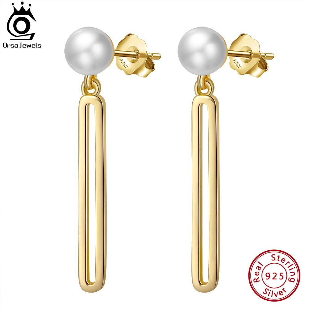 ORSA JEWELS Vintage 925 Sterling Silver Natural Baroque Pearl Earrings with Paper Clip Eardrops for Women Handmade Jewelry GPE29