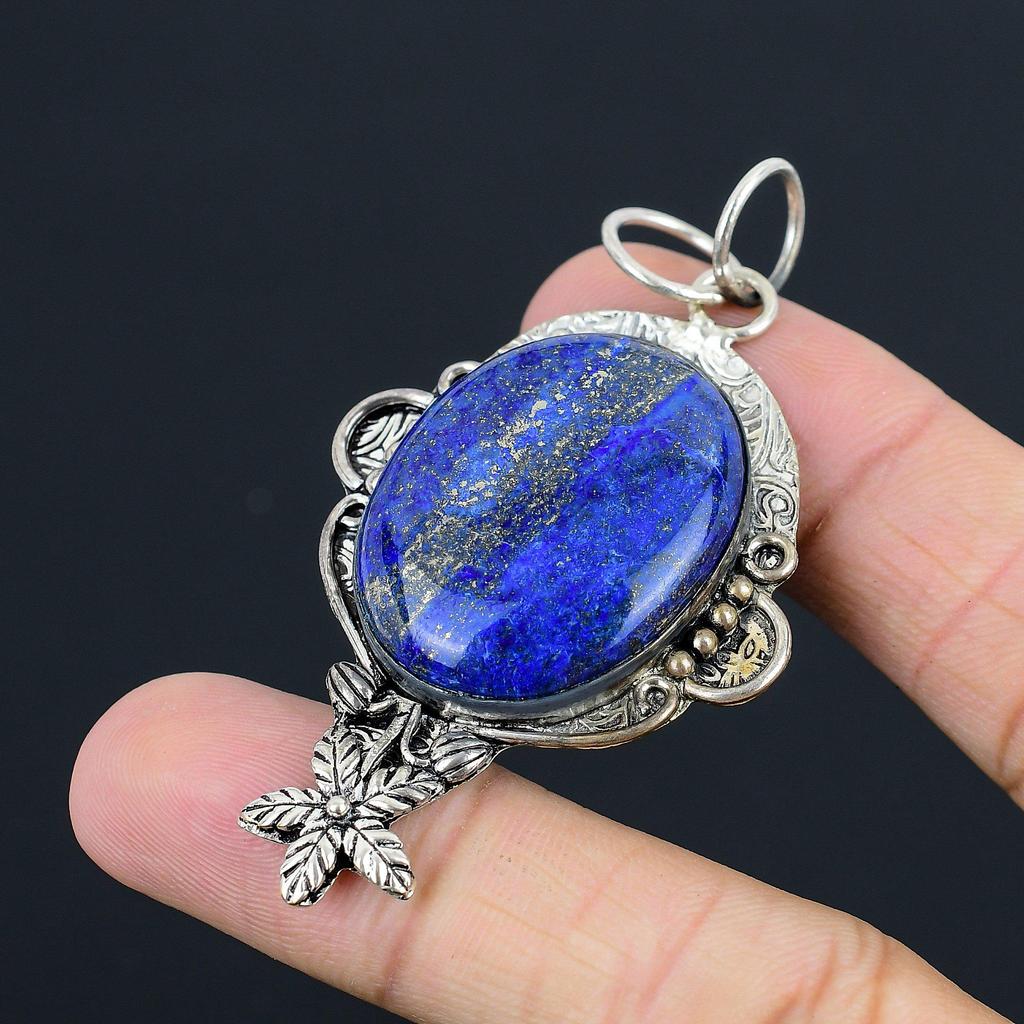 Hochzeitsgeschenk für Sie 925 Silber Natürlicher Lapislazuli Edelstein Anhänger Blume