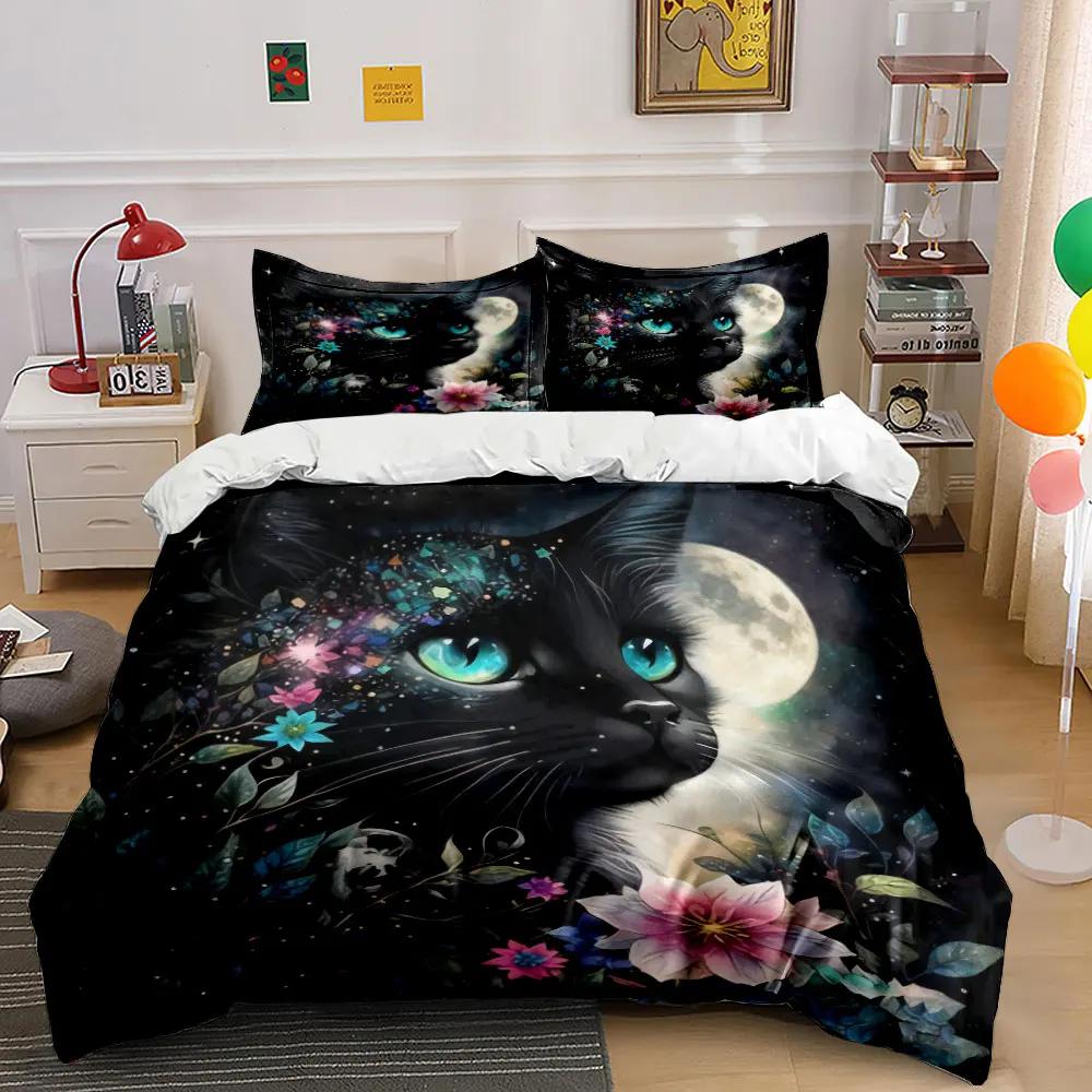 "Moonlit Cat Art Bundle" Soft Comfortable Duvet Cover Bedding Set Included 1*Duvet Cover & 2*Pillowcases gift