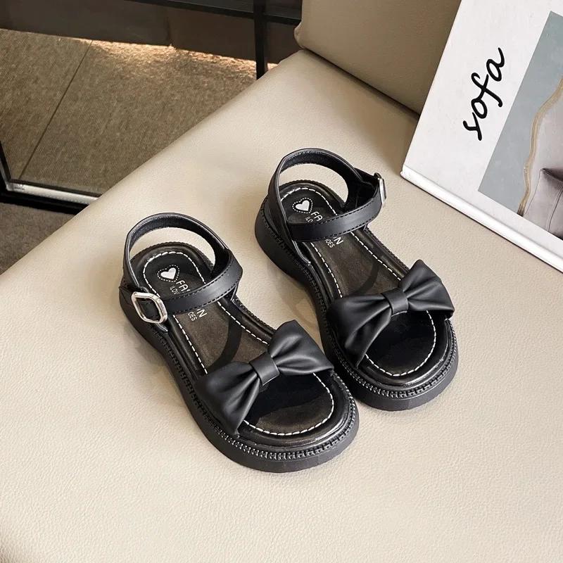 Girls Summer Beach Sandals New Solid Color Kids Causal Sandals Fashion Sweet Bow School Versatile Children Princess Shoes