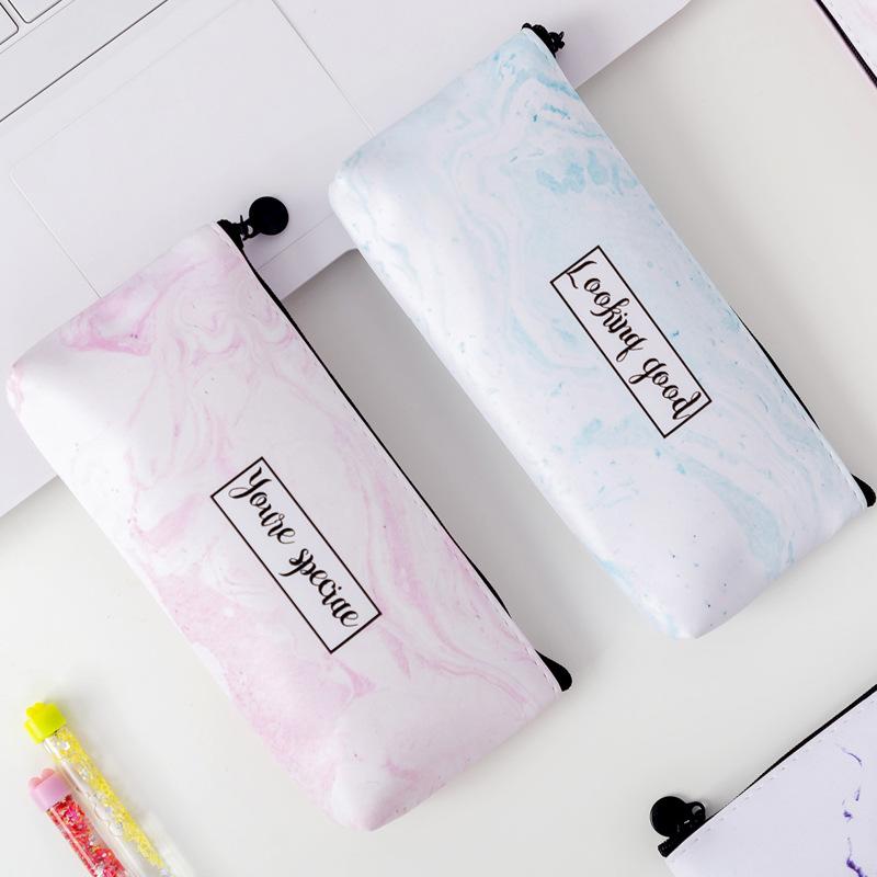 1 Pc Cute Pen Pouch Large Capacity Marble Pattern Writing Supplies Leather Pen Bag Pencil Bag Pencil Case Zipper Pouch